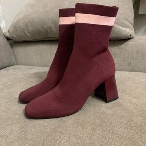 Zara Maroon Heeled Boots with Light Pink Detail